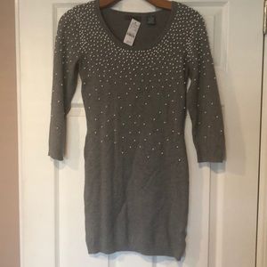 Grey sweater dress with pearl detail